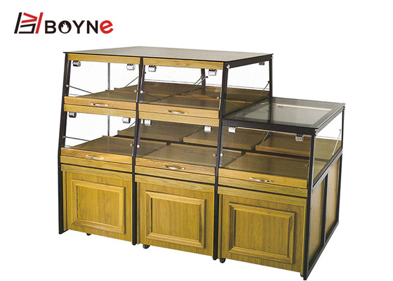 Two Side Opened Bakery Pastry Display Case Wooden Base Cabinet